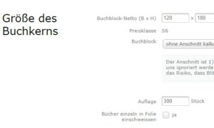 Einstellungsmöglichkeiten bei booksfactory.de
