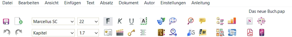 Das Menü von Papyrus Autor.