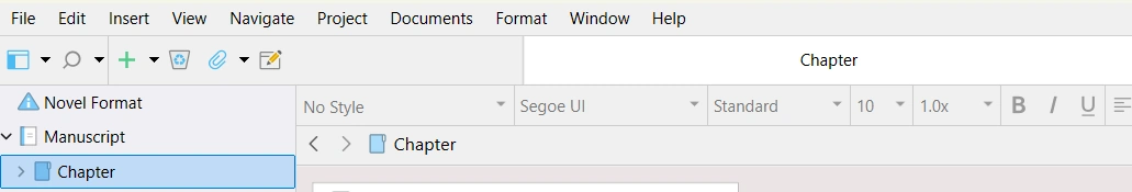 Das Menü von Scrivener.